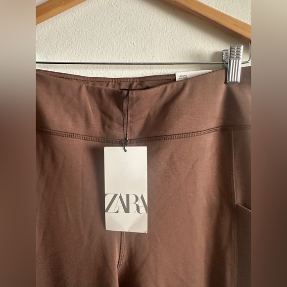 ZARA Chocolate Mid-Rise Leggings H&M SIZE LARGE 8 10 Basics Everyday Fitted Seam - Picture 2 of 6